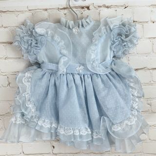 Vintage Sweet N Sassy Baby Toddler Girl Blue Ruffle Lace Bow Dress Usa 18 Months