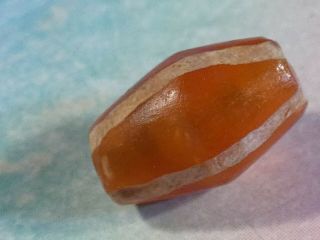 Ancient Agate Carnelian Etched 4 Stripe Pyu Bicone Bead 10 By 6.  5mm Rare