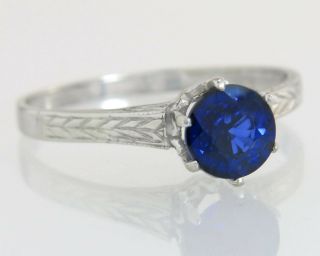 Antique Estate 14k Gold 1.  05ct Blue Sapphire Art Deco Engagement Ring