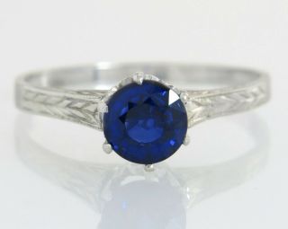 Antique Estate 14K Gold 1.  05ct Blue Sapphire Art Deco Engagement Ring 2