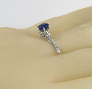 Antique Estate 14K Gold 1.  05ct Blue Sapphire Art Deco Engagement Ring 4