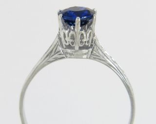 Antique Estate 14K Gold 1.  05ct Blue Sapphire Art Deco Engagement Ring 5