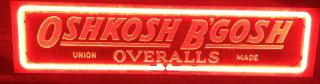 Rare 1940’s Vintage Oshkosh B’gosh Overalls Union Made Red Neon Metal Sign