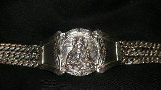Vintage Heavy Sterling Silver 925 Religious Scene Bracelet 8.  5 " 87 Grams