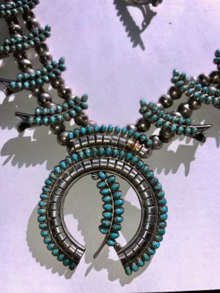 Vintage NAVAJO Sterling Silver Turquoise Squash Blossom Necklace / Earring SET 2