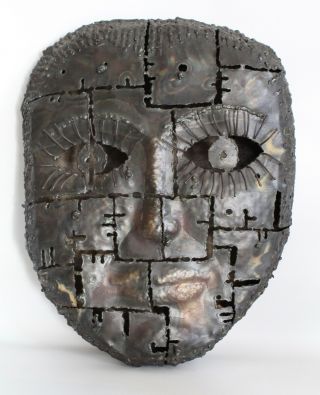 Pal Kepenyes Vtg Mid Century Modern Brutalist Metal Wall Sculpture Mexico Mask