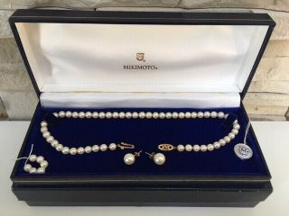 Vintage Mikimoto Pearl Choker Necklace With Matching Earrings