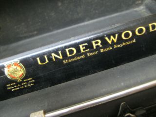 Vintage 1920 ' s Underwood Standard 4 Bank Portable Typewriter w Case Glass Keys 3