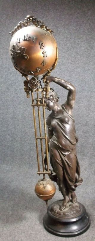 Antique Ansonia Huntress Statue And Swinging Clock Movement