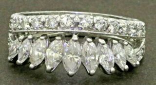 Vintage 1950s Platinum 2.  0ctw Vs Diamond Tiara Cocktail Ring Size 6
