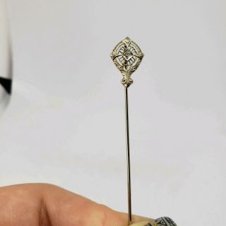 Antique art Deco 14K White Gold 585 Diamond Filigree Stick Lapel pin 2