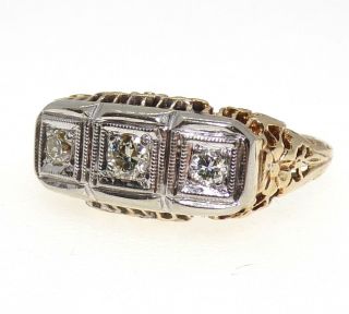 Vtg Art Deco Antique Filigree 14k White Gold Diamond Ring Size 5.  5 Lfe2