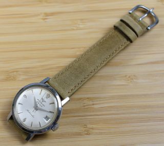Vintage WITTNAUER Stainless Steel Automatic Date Men ' s Watch Brown Leather Band 5