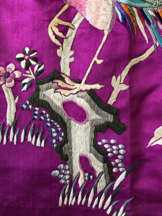 Vintage 1920s 1930s Chinese Purple Silk Floral & Bird Embroidered Skirt Republic 10