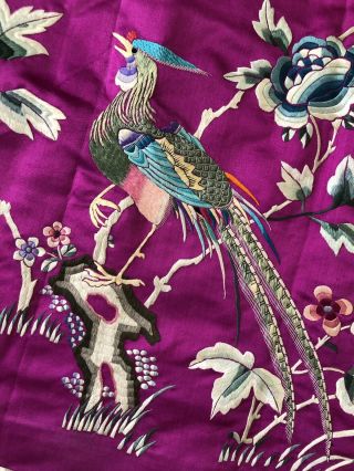 Vintage 1920s 1930s Chinese Purple Silk Floral & Bird Embroidered Skirt Republic 2