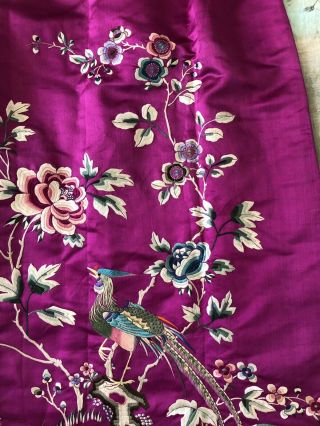 Vintage 1920s 1930s Chinese Purple Silk Floral & Bird Embroidered Skirt Republic 3