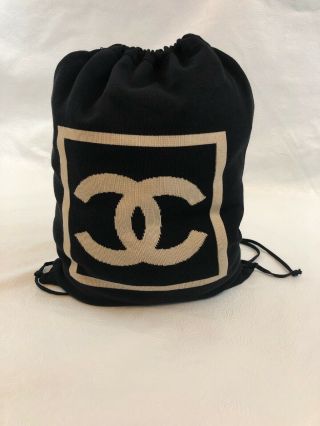 Chanel Sport Line Cc Backpack Black Beige 100 Cotton Vintage Authentic 8447916