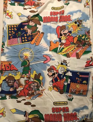 Vintage 1988 Mario Brothers Legend Of Zelda 2 Panel Curtain Set 24 " X 64 "