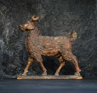 A Unique Hand Carved Wooden Early 20th Century Figure Of A Ram