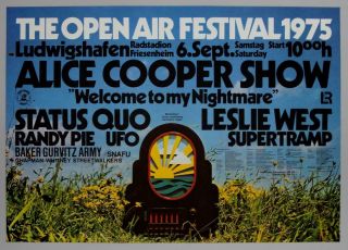 Alice Cooper Supertramp Ufo Quo - Rare Vintage 1975 Concert Poster
