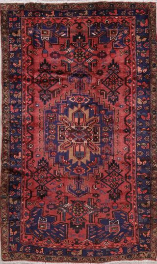Vintage Geometric Oriental Area Rug Wool Traditional Hand - Knotted Red Carpet 5x8