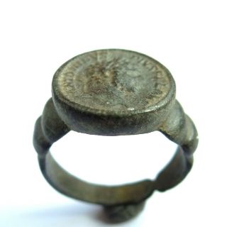 Roman Ancient Artifact Bronze Ring With Emperor Antoninus Pius