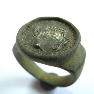 ROMAN ANCIENT ARTIFACT BRONZE AND SILVER RING WITH EMPEROR NERO AND AGRIPPINA 2