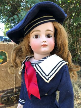 19 Inch Closed Mouth Kestner Marked Xii German Bisque Doll Sailor Costume C.  1890