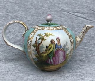 Antique 19thc Dresden Hand Painted Porcelain Teapot