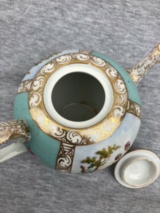 Antique 19thC Dresden Hand Painted Porcelain Teapot 8