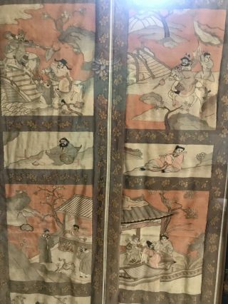 Antique Chinese Kesi Embroidery 4 Panel Tapestry 8 IMMORTALS Deities 40x42 6