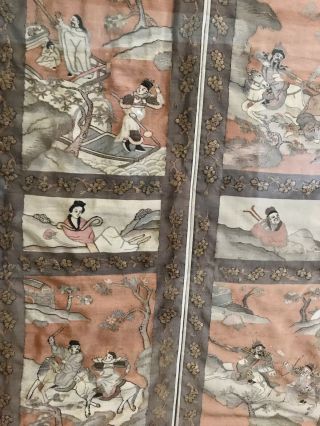 Antique Chinese Kesi Embroidery 4 Panel Tapestry 8 IMMORTALS Deities 40x42 7