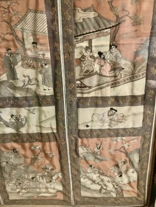 Antique Chinese Kesi Embroidery 4 Panel Tapestry 8 IMMORTALS Deities 40x42 8