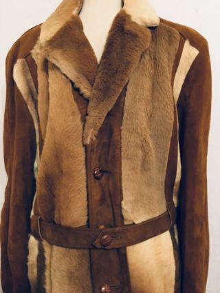 Vintage 1970 ' s ROBERT LEWIS IDEA Suede Leather Shearling Fur Coat Jacket Mens 40 3