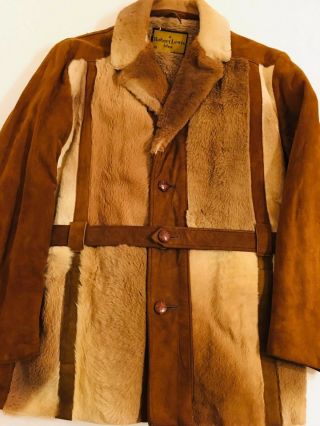 Vintage 1970 ' s ROBERT LEWIS IDEA Suede Leather Shearling Fur Coat Jacket Mens 40 5