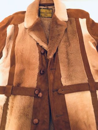 Vintage 1970 ' s ROBERT LEWIS IDEA Suede Leather Shearling Fur Coat Jacket Mens 40 6