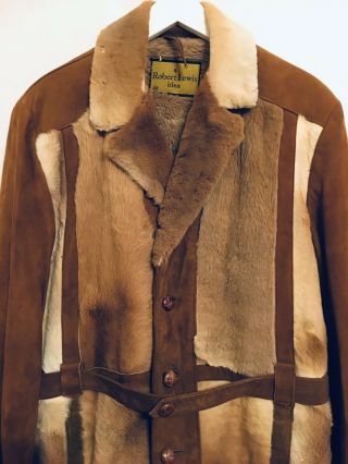 Vintage 1970 ' s ROBERT LEWIS IDEA Suede Leather Shearling Fur Coat Jacket Mens 40 7
