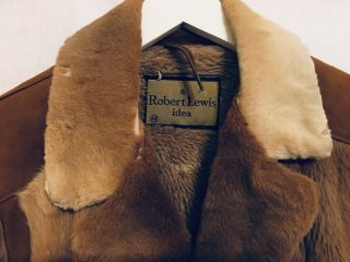 Vintage 1970 ' s ROBERT LEWIS IDEA Suede Leather Shearling Fur Coat Jacket Mens 40 8