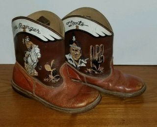 Vintage Classic Lone Ranger & Tonto Youth Kids Cowboy Boots Rare 2