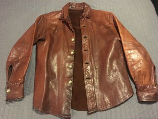 Vintage Leather Jacket Western Distressed Indian Nickel Buttons