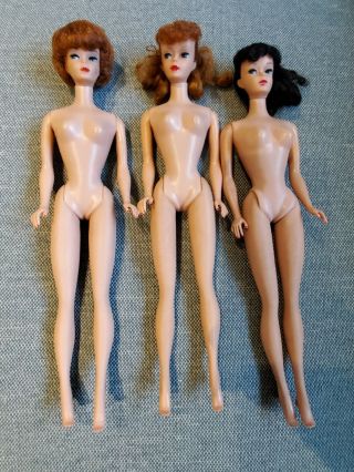 3 Vintage Barbie Dolls Ponytail Bubble Head Red,  Brunette 1960s