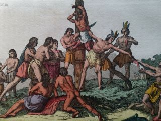 1820s Hand Colored Copper Engraving Print Sacrifices Of The Ancient Peruvianis