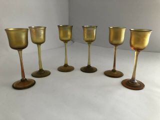 Six Antique Tiffany Favrile Cordial Glass Signed L.  C.  T.