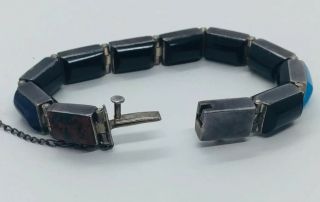 Vintage Mexican Sterling Silver Modernist Multi Gem Reversible Bracelet 7