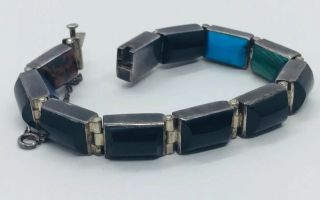 Vintage Mexican Sterling Silver Modernist Multi Gem Reversible Bracelet 8