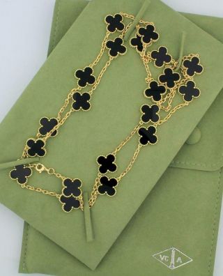 Van Cleef & Arpels Vintage Alhambra 18k Yellow Gold 20 Motif Black Onyx Necklace
