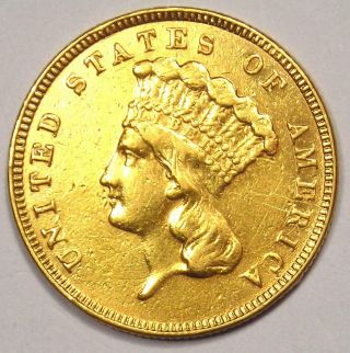 1887 Indian Three Dollar Gold Coin ($3) - Xf / Au Details - Rare Date