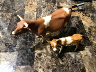 2 Vintage Breyer 342 Guernsey Cow And Calf Family Farm Set Extremely Rare