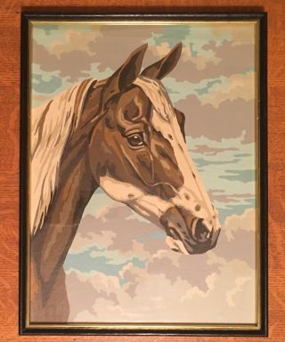 Vintage,  Mid - Century Paint By Numbers,  Pair Horse Paintings,  Completed 2