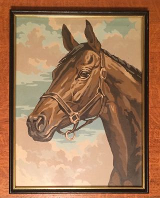 Vintage,  Mid - Century Paint By Numbers,  Pair Horse Paintings,  Completed 3